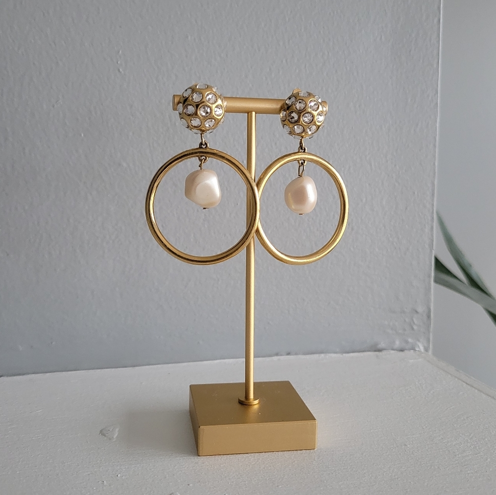 GIVENCHY Paris New York Vintage Runway Large Gold Pearl Crystal Clip On Earrings